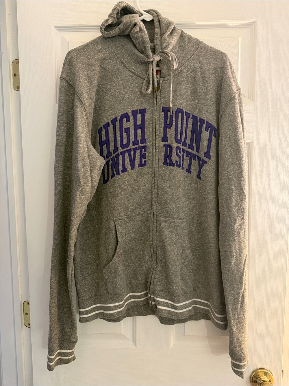 Gray High Point University Zip Hoodie with Purple Lettering